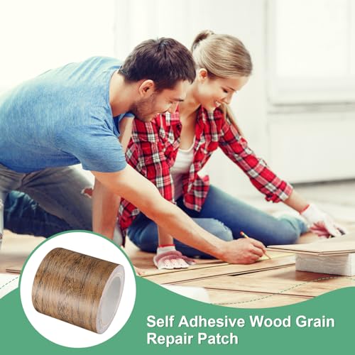 Image of M METERXITY 2-Roll Wood Grain Repair Tape, 2.24in x 15ft Textured Realistic Self-Adhesive Wood Floor Tape Contact Paper for Furniture /Floors /Home [Dark Brown Oak]