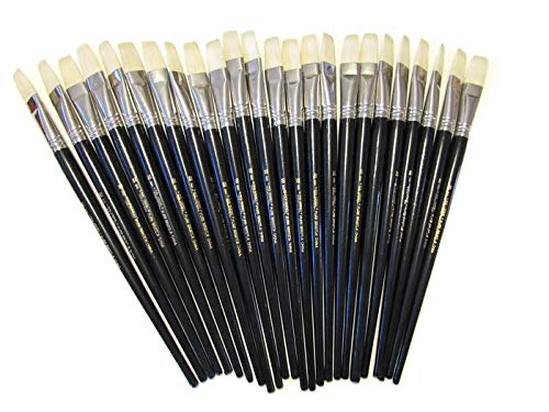 24-Artist Quality Brush Set White Bristle Flat Hair Oil/Acrylic # 18