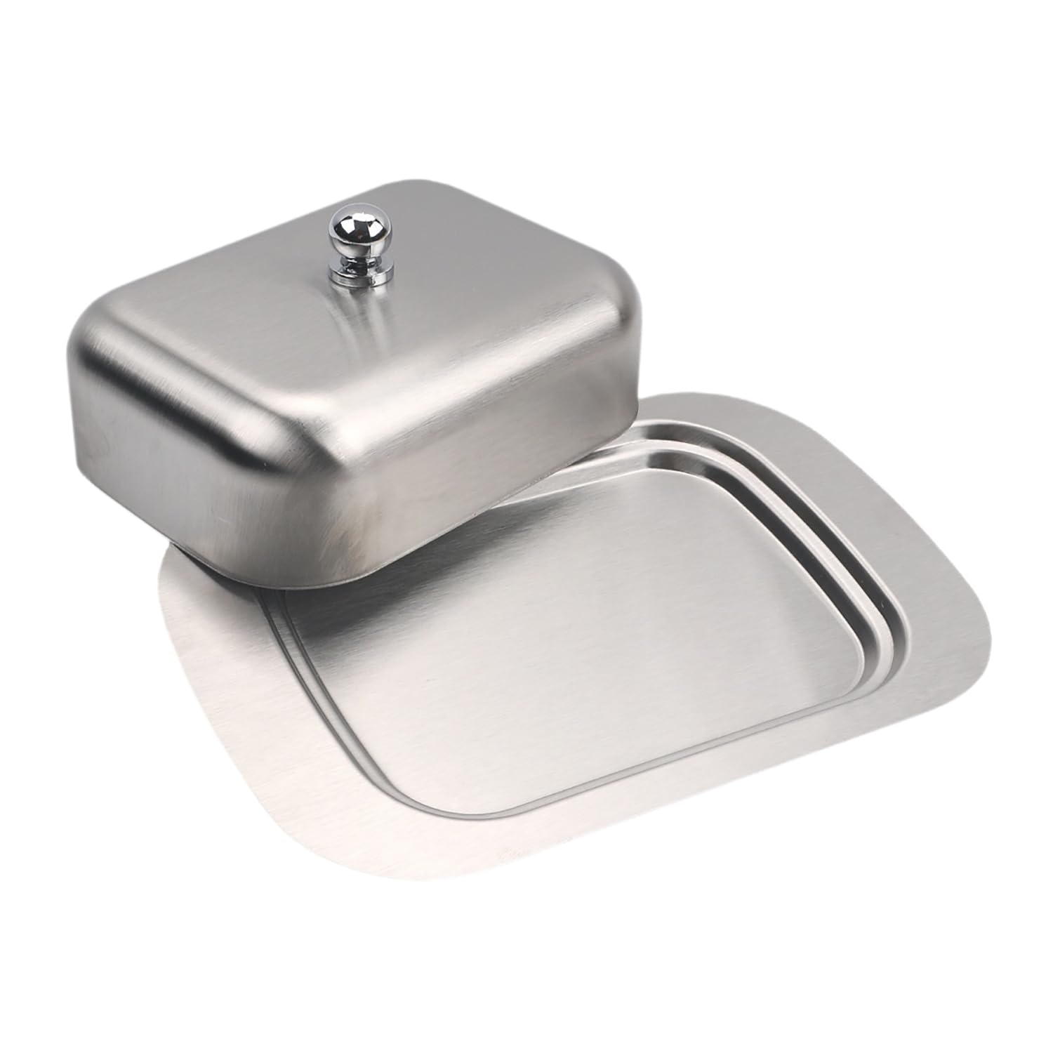 Sizikato Simple Stainless Steel Butter Dish with Lid, 7-Inch