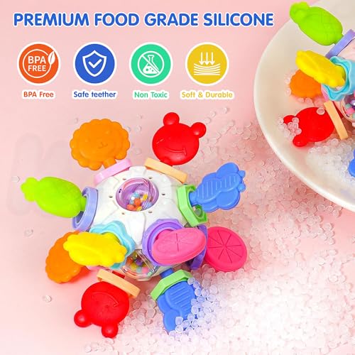 Image of Kidology Baby Teether Silicone Ball Toy for 6-12 Months Babies, Multiple Sensory Teething Ball, Infant Rattles Developmental Toys Gifts for 1 2 Year Old Boys Girls, teether Toys for Babies, Toddlers
