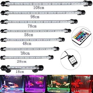 GreenSun LED Aquarium Light Illuminazione Subacquea Copertura della Luce Impermeabile IP68 Lampada Fish Tank con Telecomando RGB, 21 LEDS 5050 SMD, 38 cm, 4.8W