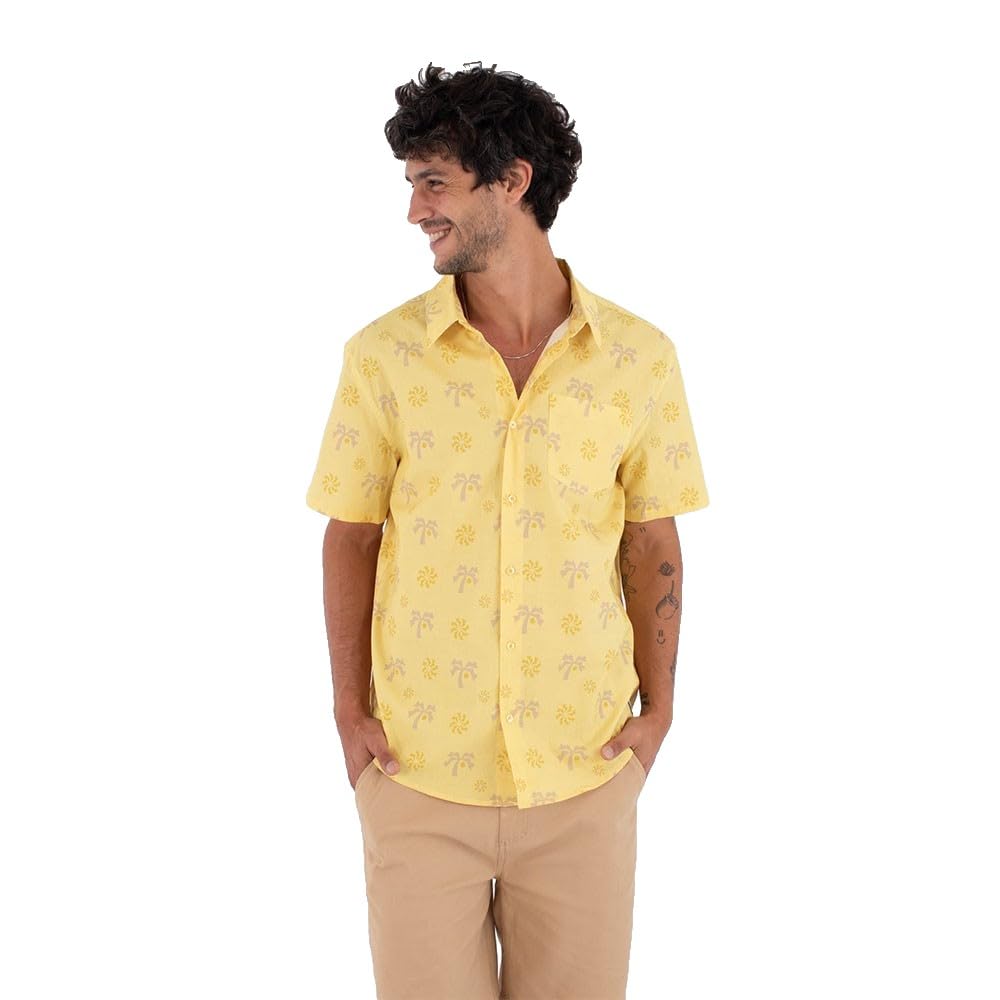 Hurley Mens Short-Sleeved Printing Press Coconut T-Shirt, Yellow, M EU