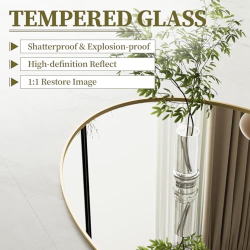 Image of Koonmi Gold Oval Bathroom Mirror, 24 inchx32 inch Oval Mirror for Wall