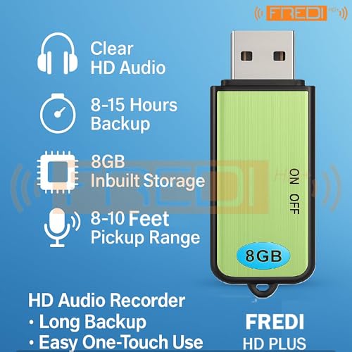 Image of FREDI HD PLUS USB Voice Recorder 8GB Inbuilt Memory | Clear HD Audio Recording Pen Drive | One-Touch Start | OTG Support for Mobile Playback | Portable Digital Recorder for Classes, Office & Meetings