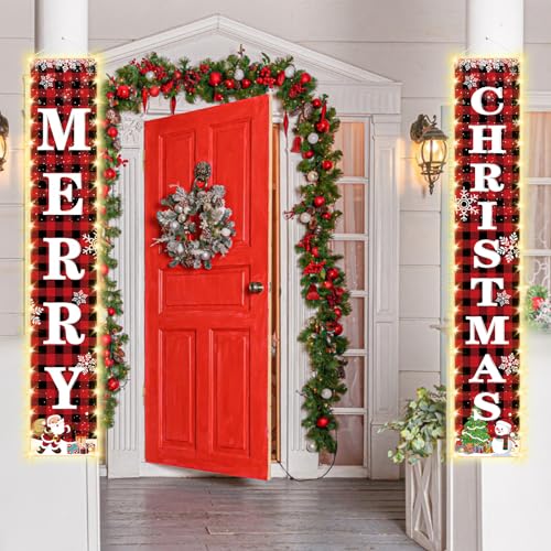 Kreyfer KRF56 71 X 12 Inches Merry Christmas Lighted Banner For Doorway Porch Yard, Festive Xmas Holiday Theme Decor Outdoor Indoor Front Door Wall Welcome Hanging Led Banner Door Sign Decorations Party Supplies thumb #4