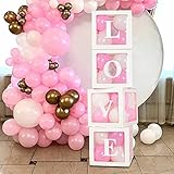 TONIFUL 4 pcs White Transparent Balloons Boxes with Baby and Love Letters, Party Decorations Kit...