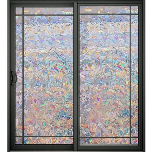 Mitgli - Lámina de vinilo para puerta o ventana de Rainbow Static Frost, opaca, sin tinte, con diseño de acristalamiento, sin tratamiento