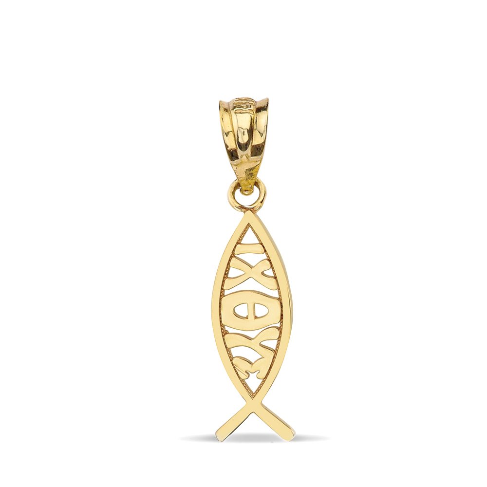 10k Yellow Gold Ichthus Ichthys Christian Vertical Fish Charm Pendant