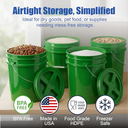Image of ePackageSupply 5 Gallon Bucket - Food Grade Bucket BPA-Free, Green, 3 Pack | Metal Handle Grip, Heavy-Duty 90 Mil HDPE Plastic Pail, Food Safe Stackable Utility Container, Lid Not Included, Made in USA