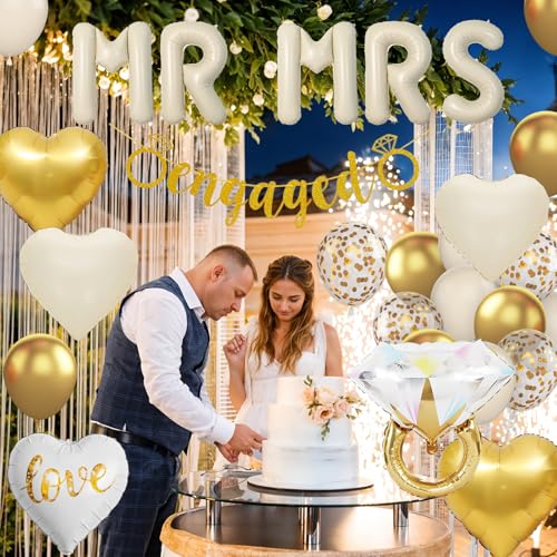 Image of Sand White Engagement Party Decorations, MR and MRS Balloons Decor, White