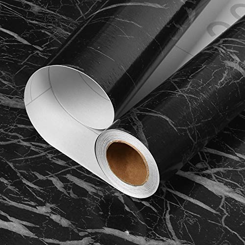 Image of Caltero Black Marble Wallpaper 17.7 inch x 78.7 inch Black Marble Contact Paper Peel and Stick Wallpaper Self Adhesive Removable Waterproof Marble Wallpaper PVC for Kitchen Countertop Table Shelf Drawer
