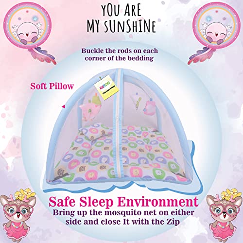 Image of Kwitchy Baby Bedding Set New Born Baby Bed | Mattress | Mosquito Net | Play Gym | Playmats | Floor Gym | Cotton | Infants | Gift Pack | Bed with Hanging Toys (0-6 Months) Blue