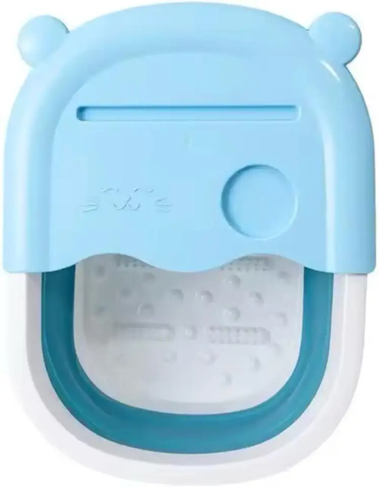 Balde Bacia Dobrável com Tampa Massageador Escalda Pés Spa Portátil Suporte Celular e Copo (Azul)