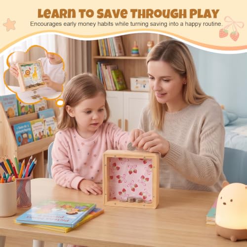 Image of MHJY Wooden Piggy Bank for Kids Personalizable DIY Coin Bank for Girls Boys