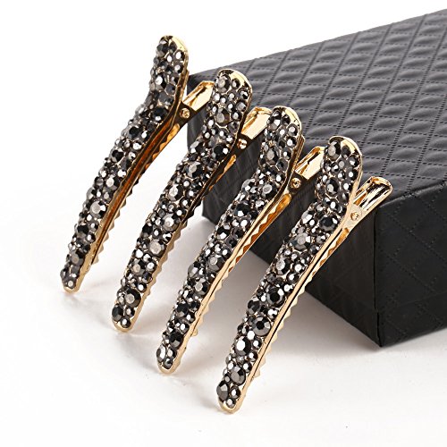 Hair Clips Women Girls Rhinestone Beak Clip Aguder 4 Piece Duckbill Clip Alligator Clip (Black Gold)