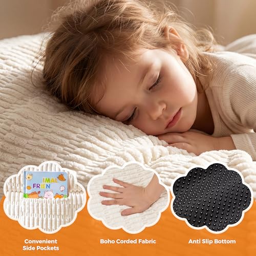 Image of MAXYOYO Bean Bag Chair for Kids, Toddler Bean Bag Sofa with Armrest, Comfy Lazy Chair with Convenient Pockets, Floor Sofa with Filler for Gaming, Reading, Beige