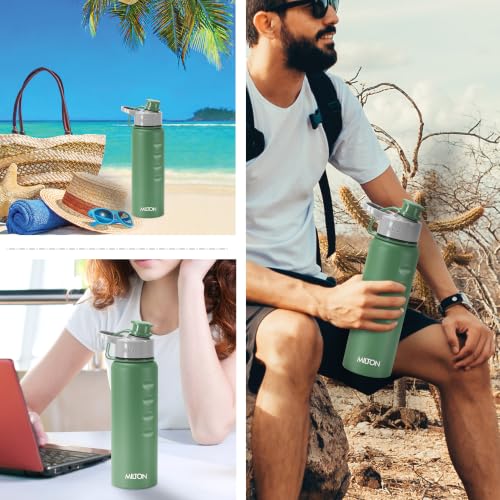 Image of MILTON Gripper 750 Stainless Steel Water Bottle, 750 ml, Green | Leak Proof | Easy Grip | Light Weight | Easy to Carry
