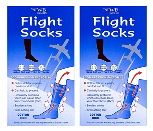 WB SOCKS 2 pares de calcetines de algodón anti-Dvt de vuelo, calcetines de compresión - GRANDE EU 44-46 UK 9-12