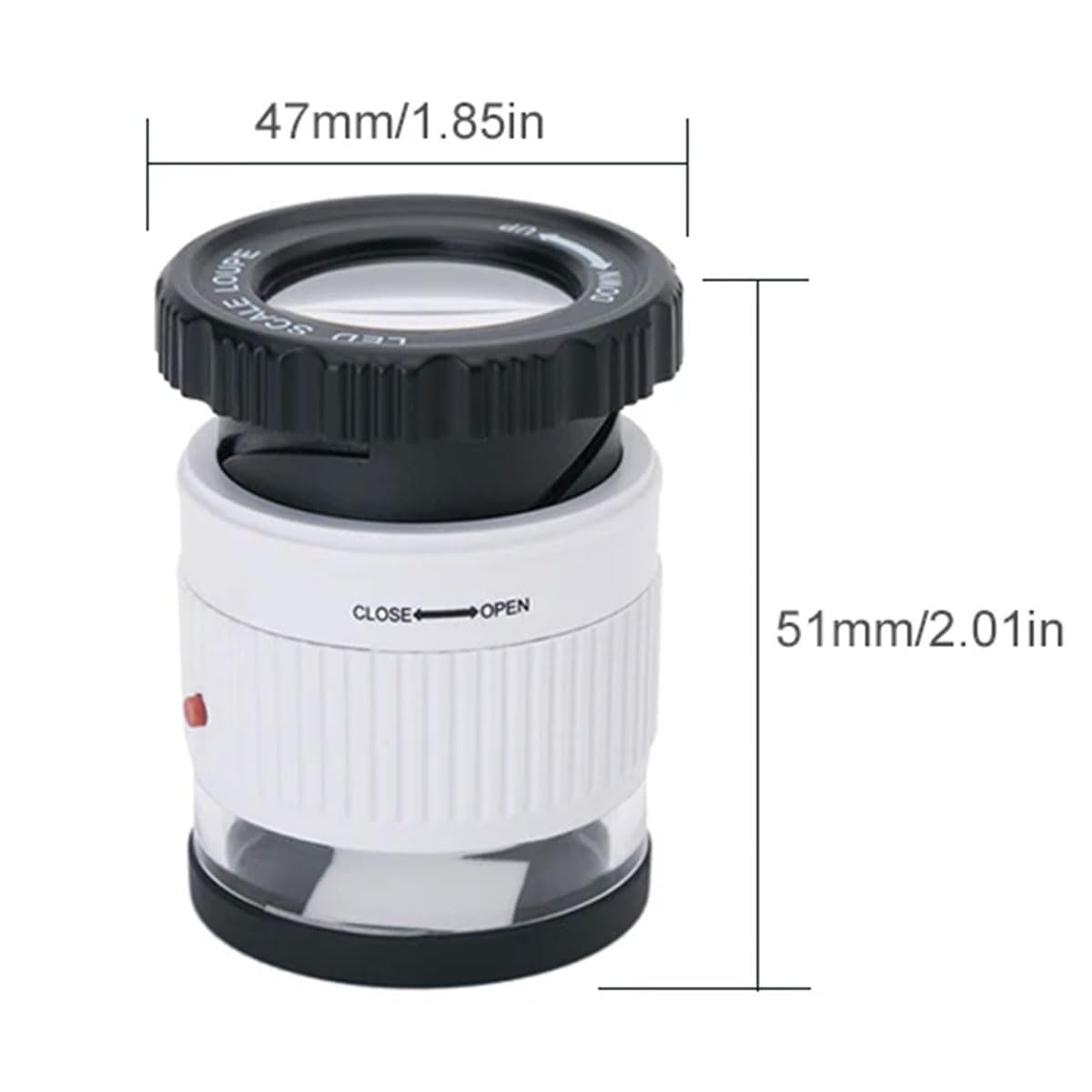 Lupa LED 30 x przenośna lupa jubilerska lupa do haftu krzyżykowego z fioletową lekką tkaniną ogniskową, lustro, cylindryczna skala pomiarowa, tekstylna pieczęć identyfikacyjna