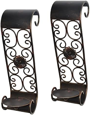 Candle Sconces Wall Decor Set of 2, Antique Gold Wall Candle Holder Wall Mount Hanging Metal Wall Decoration for Living Room, Bedroom