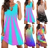 OutTop Dresses for Women 2022 Summer Cold Shoulder Boho Tie-Dye Casual Tshirt Dresses Color Block Tunic Mini Dress (M, Style-01)