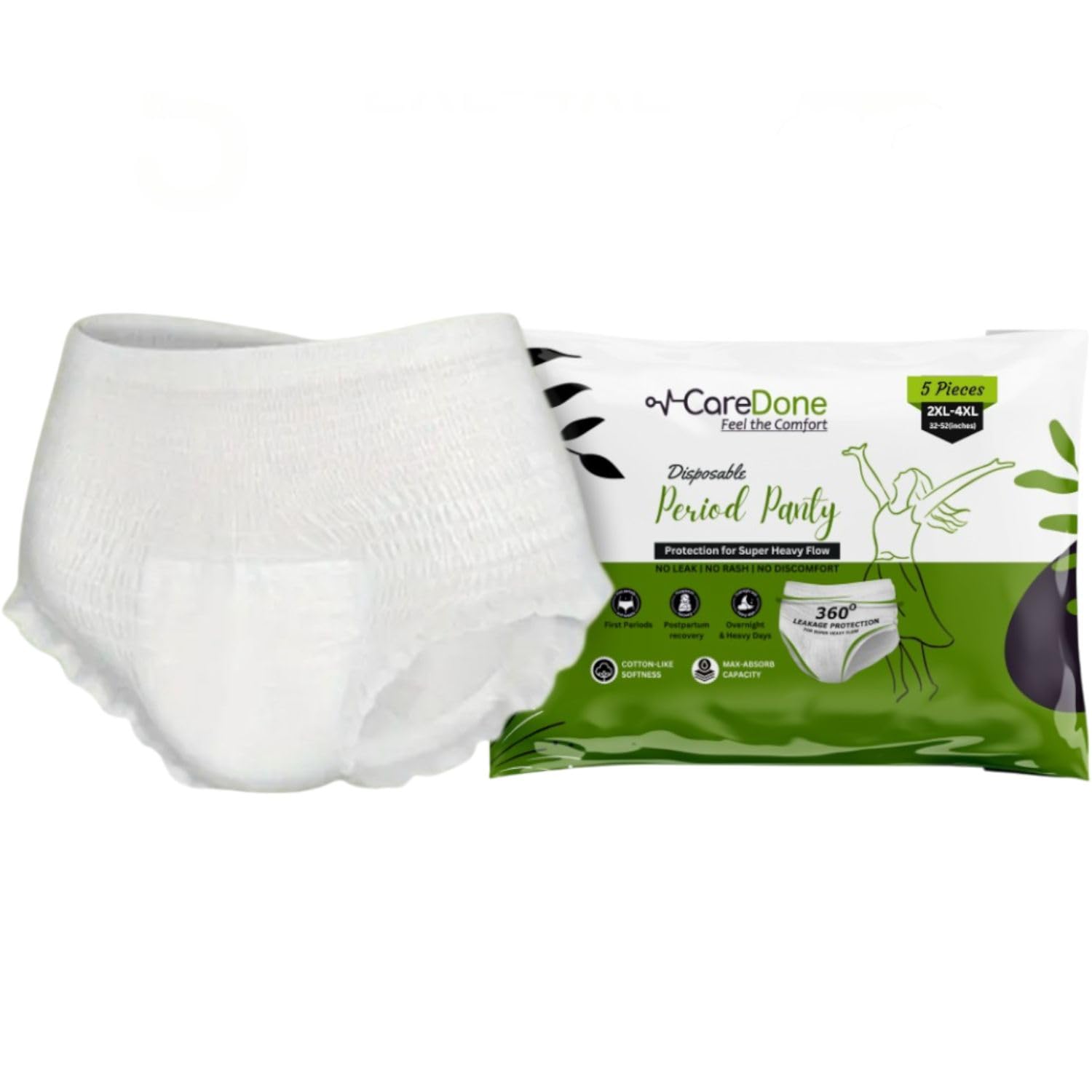 CareDone Disposable Period Panties for Women | 360° Sanitary Protection for Heavy Flow | No Leakage, Rashes, or Discomfort | Maternity Panties with High Absorbency | Pack of 5 ((5 panties) - 2XL/4XL)-picture-41