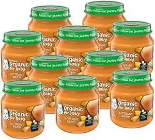 Gerber Organic for Baby 1st Foods Baby Food Jar, Butternut Squash, USDA Organic & Non-GMO Pureed Baby Food for Supported Sitters, 4 OZ Glass Jar (Pack of 10)