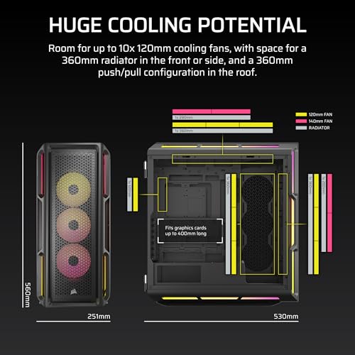 Gabinete para PC CORSAIR iCUE Link 5000T LX RGB Mid-Tower ATX – 3 ventiladores RGB LX120 preinstalados, tiras de luz RGB Aurora integradas, interior espacioso, incluye hub del sistema iCUE Link – Negro miniatura 4