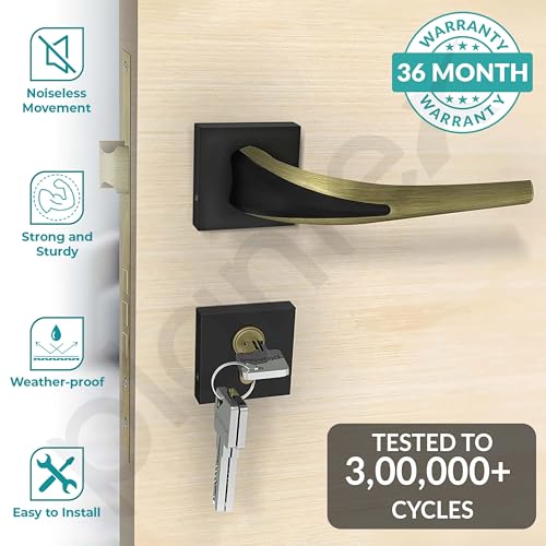 Image of Plantex Triple Security Door Lock for Home /Main Door Lock Set with 3 Years of Warranty by Plantex /Mortise Lock for Door with Brass Lock Body & Cylinder(7026 - Brass Antique)