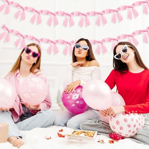 Image of 2pcs Bow Garland Banner Ribbon Bow Party Decor for Baby Shower Women Girls Bow Coquette Birthday Party Decorations (Pink)