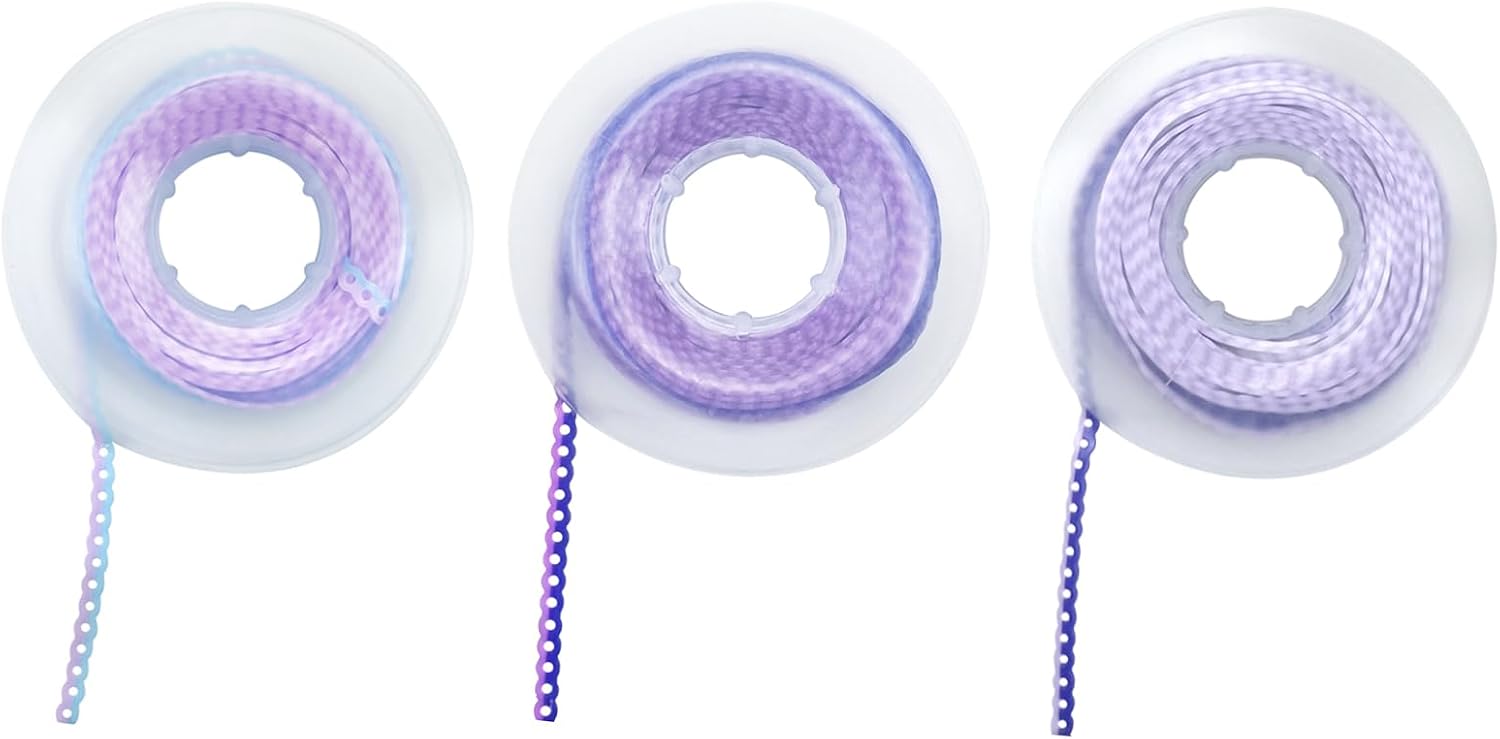 Orthodontic Dental Elastic Chain, 3 Rolls Color Dental Orthodontic Ultra Rubber Power Chain Elastic Rubber Band for Braces, Continuous, Short Type - 15ft/Roll
