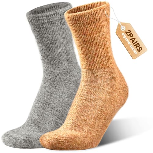 Alpaca Wool Diabetic Socks for Women - Non Binding Wide Fit,Moisture Wicking,Warm,Breathable,Seamless Toe,2 Pairs