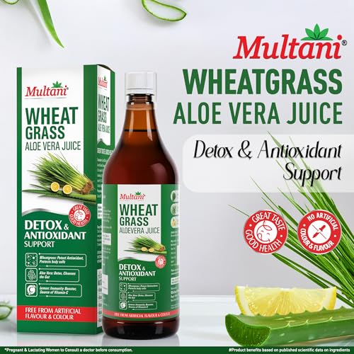 Image of Multani Wheatgrass Aloe Vera Juice 1L | Natural Detox & Gut Cleanse Drink with Wheatgrass, Aloe Vera & Lemon | Rich in Antioxidants & Vitamin C | Immunity Support | No Artificial Colour or Flavour