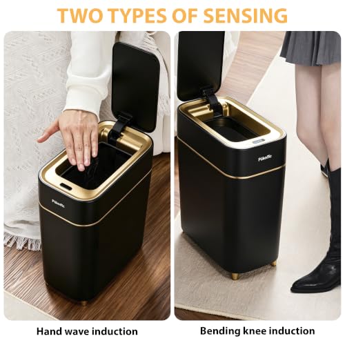 Image of Pukomc Motion Sensor Wastebasket,2.3 Gallon Bathroom Trash can with lid | Touchless Smart Plastic Slim Wastebasket,Quiet Close Waste Bin for Bathroom,Office,RV,Bedroom,Living Room