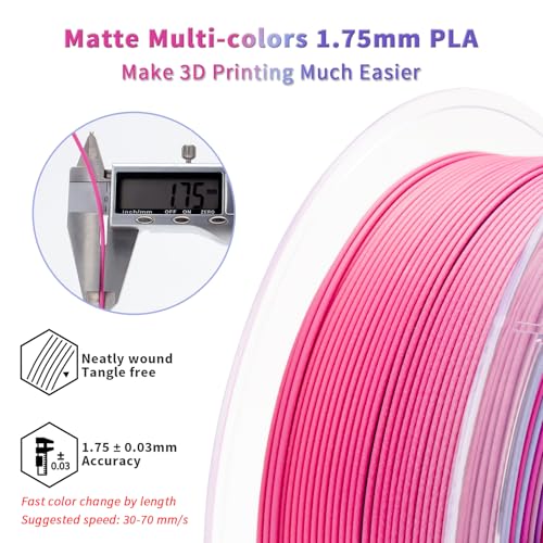 Image of ZIRO Fast Color Changing PLA, Matte Multi Colors Filament 1.75mm, Matte Rainbow 3D Printer Filament, Dimensional Accuracy + /-0.03mm, Fit Most 3D Printers, 1KG / 2.2lbs Spool, Dreamy Dusk