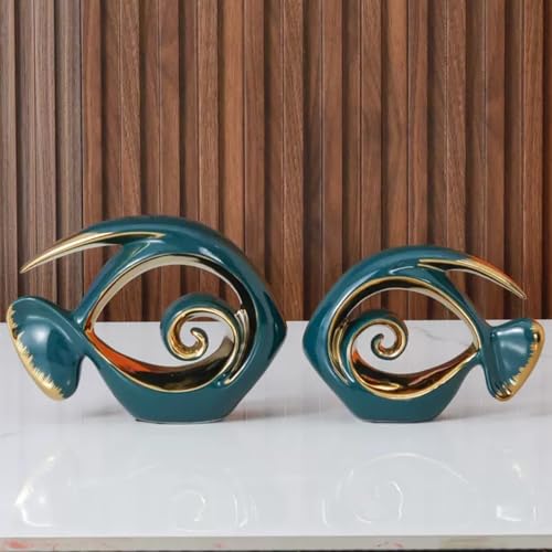 Figuras decorativas de cerámica Angelfish verde y dorado, set de 2