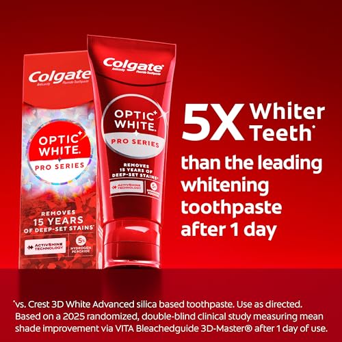 Image of Colgate Optic White Pro Series High Impact White, 3 Pack, Teeth Whitening Toothpaste with 5% Hydrogen Peroxide and ActivShine, Brilliant Mint Flavor, 3.0 OZ