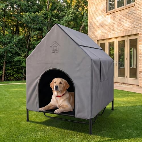 48 Outdoor Dog Houses for Large Dogs Outside Weatherproof Large Dogs House with Textilene Elevated Dog Bed Breathable Dog Tent Dog House Outdoor X-Large Breed with Windows and Sunshades