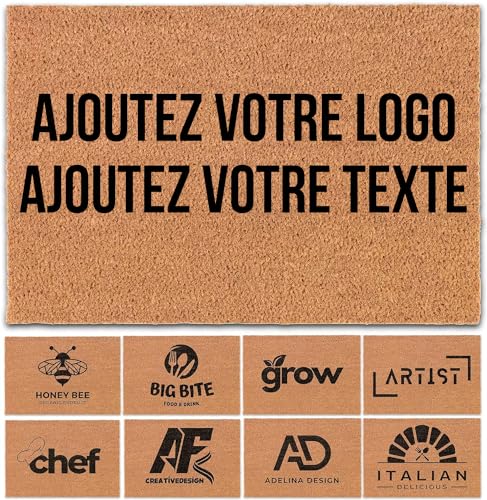 WELCOMAT Paillasson Personnalisé - Dimensions 40x60 cm - Paillasson de Bienvenue Personnalisable, en Fibre Naturelle de Coco, Résistant - avec Base...