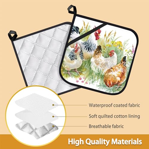 Chickenroosterfarmpotholdersetof2heatresistantpotholdersovenhotpadsforkitchencookingbakingbbq Urban Country Home Decor Chicken rooster farm pot holder set of 2heat resistant potholders oven hot pads for kitchen cooking baking bbq urban country home decor