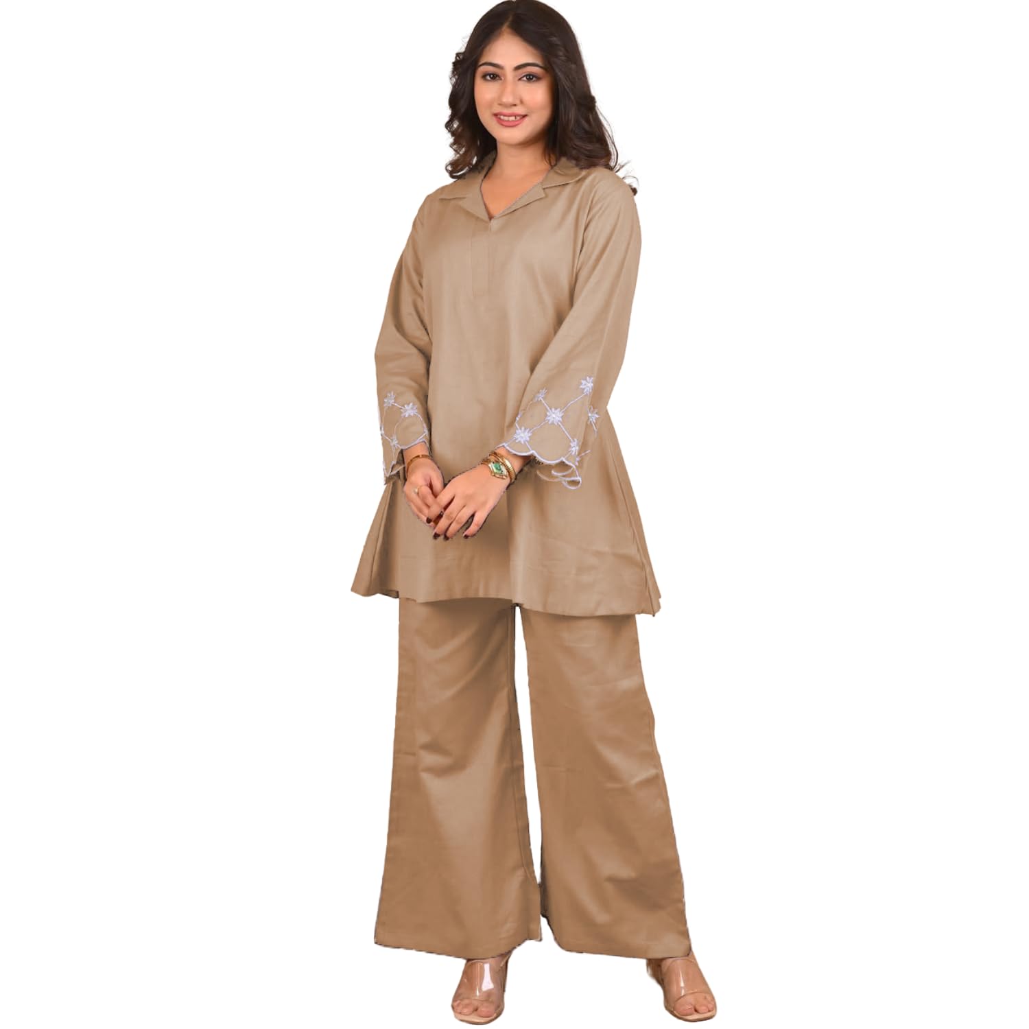 Shienzy Stylish Printed Cotton Blend Co Ord Set For Women || Casual & Festive Indo-Western Outfit || Kurta Pant Set (1666_Bg_M) Beige