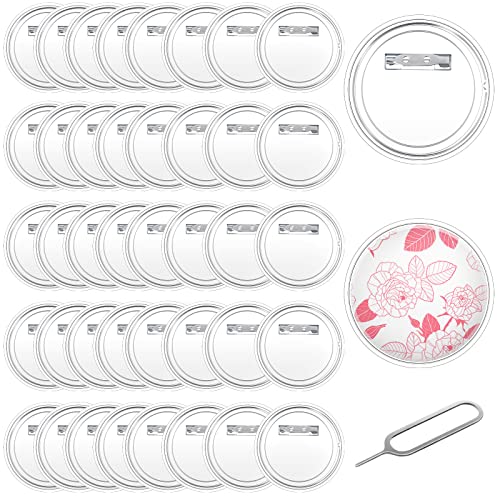 2.4 inch Acrylic Design Button Badge Clear Button Pin Badges with SIM Card Removal Tool for Craft Supplies DIY Badges Kit Office School (51)