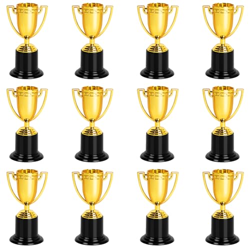 ZZYFGH 12 Pack Mini Trophies 4 Inch Mini Gold Award Trophy Cup Plastic Gold Award Trophy Cups Golden Award Trophy Cups Set for Sports Party Favors Tournaments Competitions