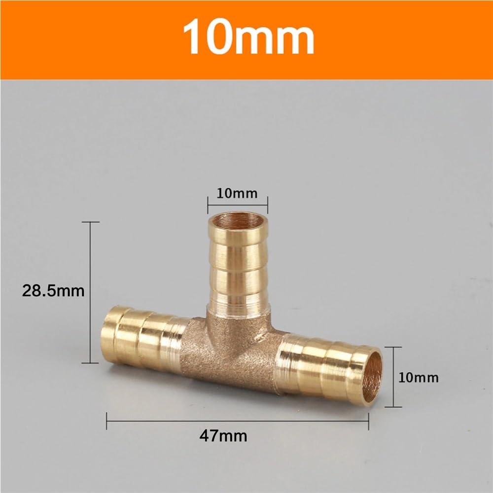 20 conectores de púas de latón en T de 3 vías for manguera, for tuberías de agua y transferencia de fluidos de laboratorio.(10mm)