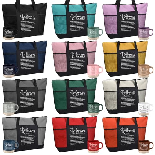 Meanplan 24 Pcs Difference Maker Appreciation Gift for Women Inspirational Tote Bag with Ceramic Coffee Mug for Coworker Nurse Team