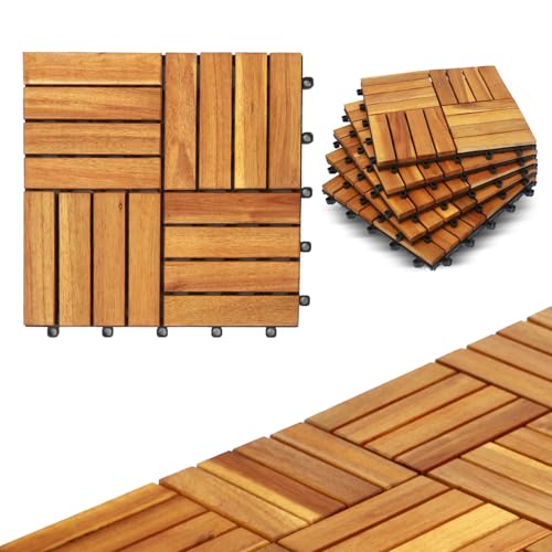 CLOVERHOLM 10 PCs Interlocking Wood Deck Tiles, 12x12 inches Waterproof Wooden Patio Floor Tiles for...
