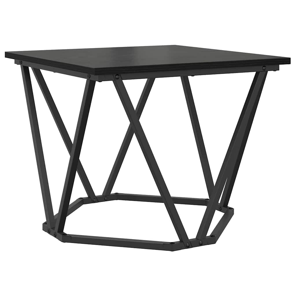 Juego de 2 mesas auxiliares hexagonales negras con marco de metal y tablero de madera para salón, diseño moderno