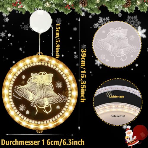 IWTBNOA Weihnachten Dekorative Fenster Licht Warmweiß, Hängend Fensterlicht Batteriebetriebene, 3D Hängende Lichter, Weihnachtsbeleuchtung… – Ansicht 2