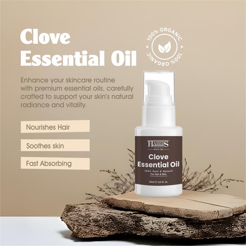 Image of Habibs Pure Clove Essential Oil - 100% Undiluted, Therapeutic Grade for Aromatherapy & Oral Care 30ML