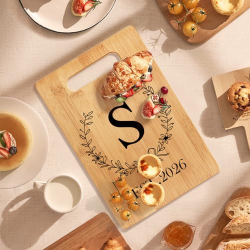 Tabla de cortar rectangular de bambú con monograma miniatura 6